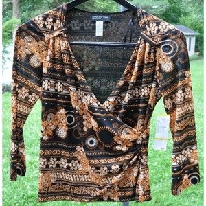 Jones New York Collection NWT women long sleeve multicolor wrap top size M